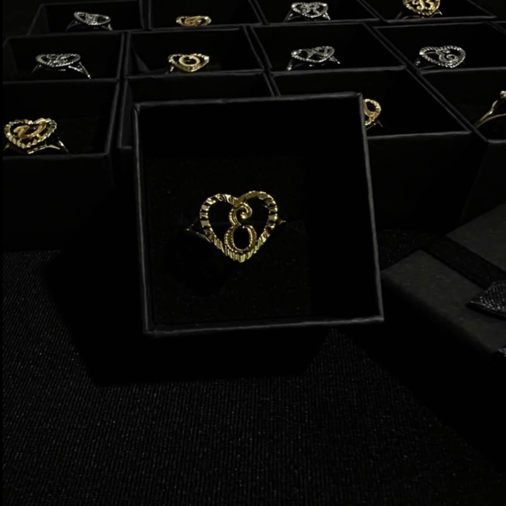 Initial Heart Adjustable Gold Ring Letter E